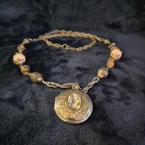 Abalone and Silver Colored Locket Necklace